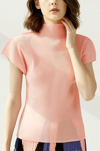 casual non-stretch solid color half-high collar t-shirts