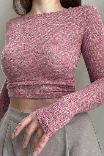 sexy stretch knitted crew neck long sleeve slim crop top