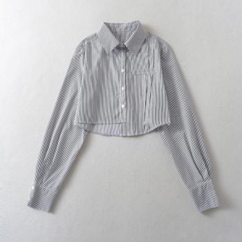 casual non-stretch stripe printing lapel blouses size run small