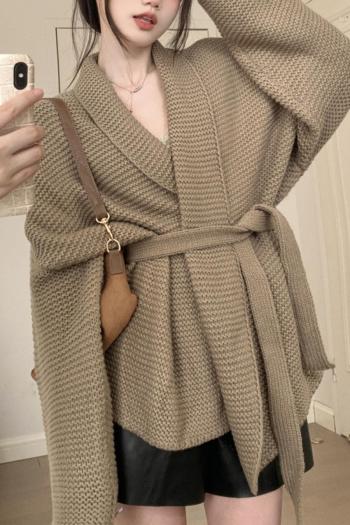 casual slight stretch knitted belt sweater(only sweater,size run small)