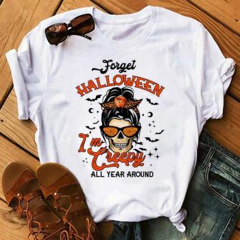 halloween plus size slight stretch print short sleeve round neck t-shirt#25