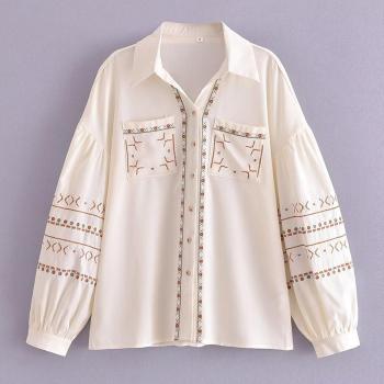 casual retro non-stretch embroidered single-breasted all-match blouse