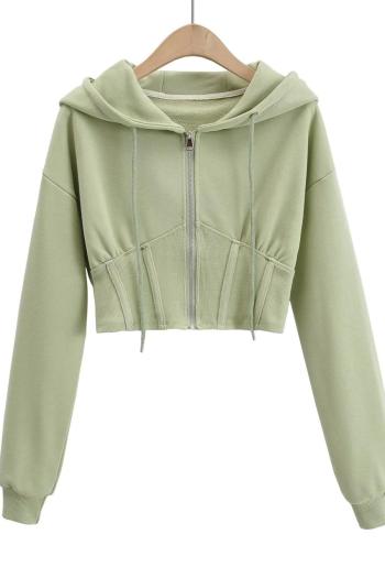 casual non-stretch solid color drawstring hooded zip-up jacket size run small