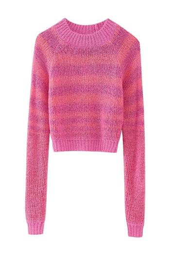 stylish slight stretch cut out stripe knitted crop sweater(size run small)