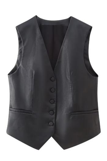 xs-l stylish non-stretch pu leather v-neck all-match vest(size run small)