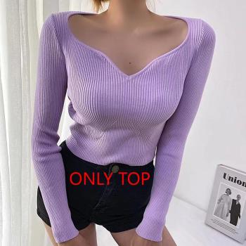 sexy slight stretch solid color ribbed knit top size run small