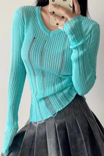 exquisite slight stretch solid color ribbed knit v-neck sweater size run small