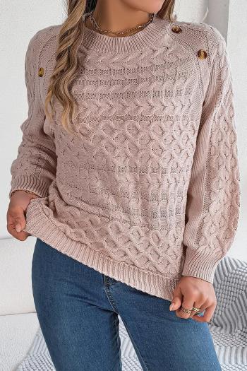 casual slight stretch twist knitted 3 colors button decor all-match sweater