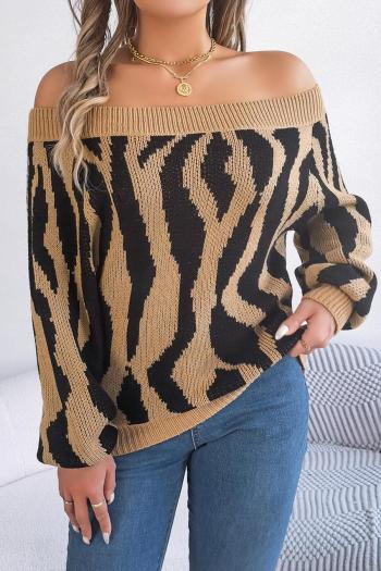 stylish slight stretch colorblock knitted 3 colors off shoulder sweater