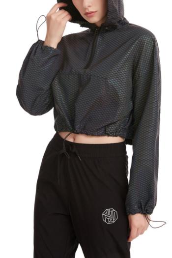 exquisite non-stretch tatting fish scales reflective hooded crop outwear