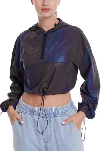 exquisite non-stretch tatting multicolor reflective hooded crop outwear