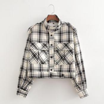 casual non-stretch plaid printing single-breasted pocket jacket