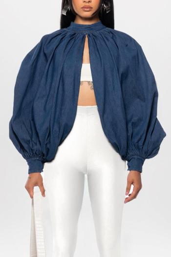 sexy non-stretch solid dolman sleeve backless cardigan denim top(only top)