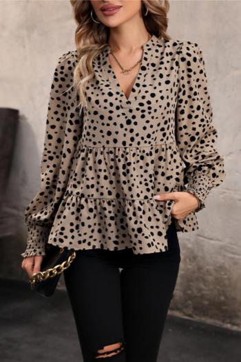 stylish non-stretch leopard printing v-neck all-match blouse