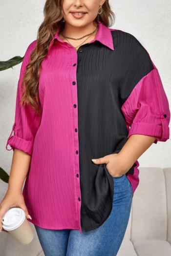 casual plus size non-stretch contrast color loose shirt