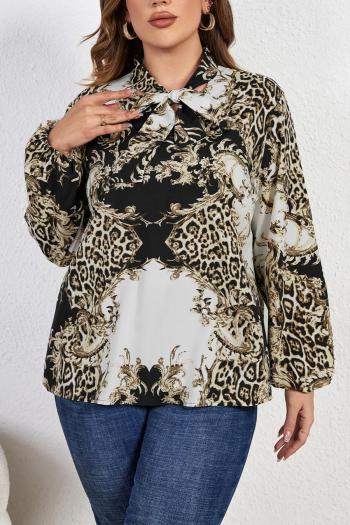 casual plus size non-stretch leopard batch printing loose shirt