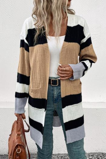 casual slight stretch streak knitted pocket cardigan sweater(only cardigan)