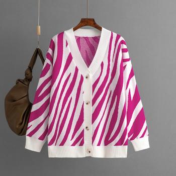casual slight stretch loose 7-colors striped knitted cardigan sweater