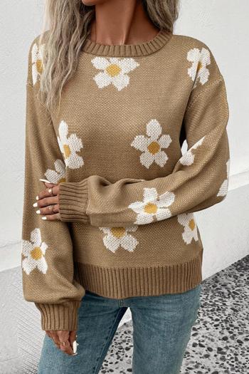 casual slight stretch flower graphic jacquard all-match sweater