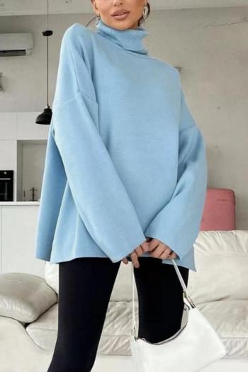 casual slight stretch ribbed knit solid color high collar sweaters