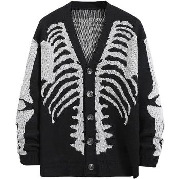 casual slight stretch skeleton pattern ribbed knit v-neck button sweaters