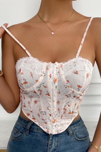 xs-l sexy slight stretch floral printing lace decor low-cut backless vest