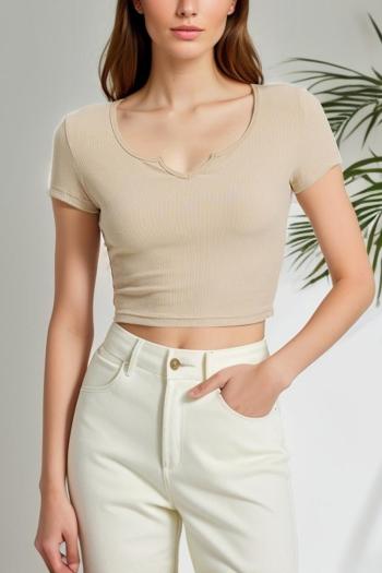 exquisite slight stretch 4 colors short sleeve all-match crop top