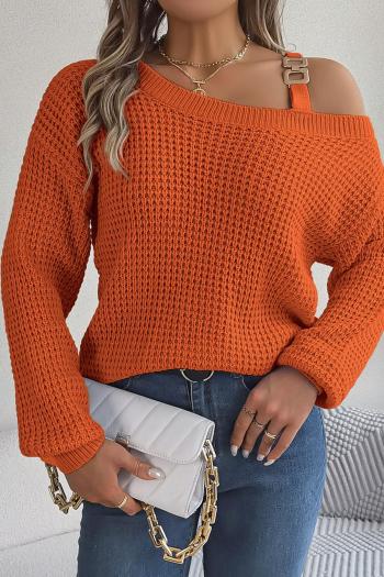 casual slight stretch knitted 5 colors metallic buckle all-match sweater