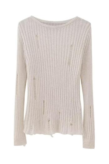 casual slight stretch knitted all-match ripped thin sweater(size run small)