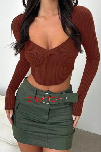 sexy slight stretch solid color ribbed knit square neck sweaters