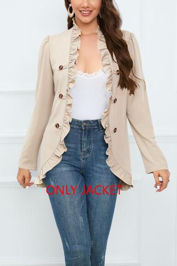 casual plus size slight stretch solid color ruffle jacket