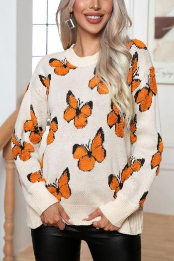 casual slight stretch butterfly graphic knitted loose all-match sweater