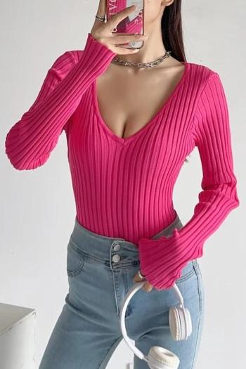 sexy slight stretch knitted 4 colors deep v all-match bodysuit(size run small)