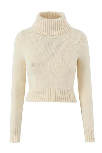 stylish slight stretch knitted turtleneck crop sweater(size run small)