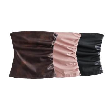 xs-l sexy slight stretch pu leather ruched bandeau vest(size run small)