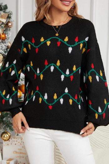 christmas casual slight stretch jacquard knitted lantern sleeve loose sweater
