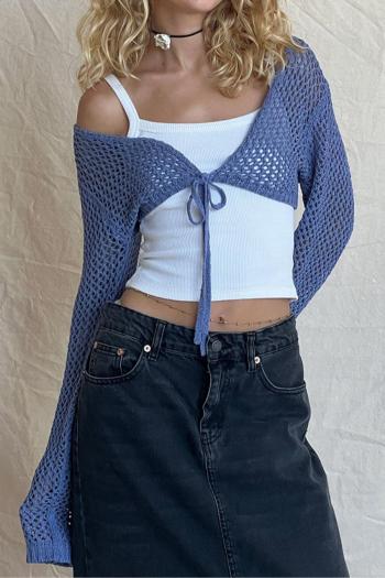 sexy slight stretch cutout knitted v-neck lace-up crop sweater(only sweater)