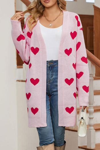 casual slight stretch heart graphic jacquard knitted 3 colors cardigan sweater