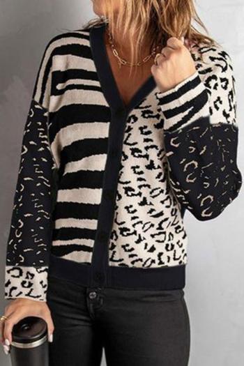 casual slight stretch color-block knitted v-neck single-breasted sweater