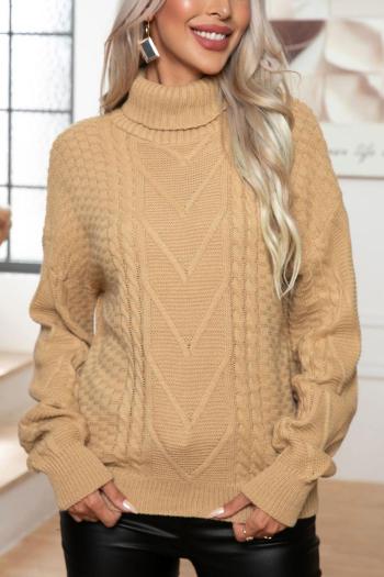 casual slight stretch twist knitted 3 colors turtleneck loose sweater