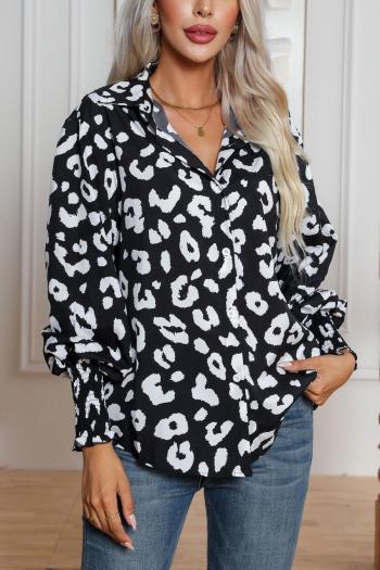 casual plus size non-stretch leopard printing lantern sleeve all-match blouse