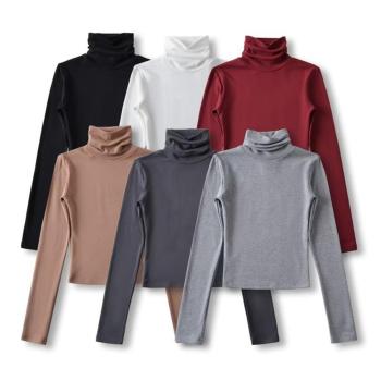 stylish slight stretch 6 colors high-neck all-match crop top(size run small)