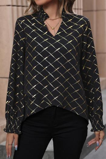 casual non-stretch checkered v-neck all-match blouse