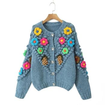 stylish slight stretch handmade floral cardigan knitted sweater