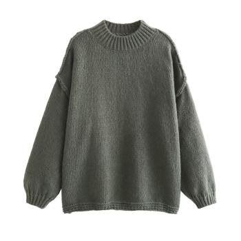 casual slight stretch solid color simple loose knitted sweater