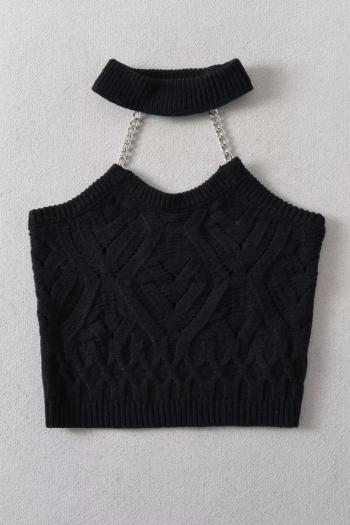 sexy slight stretch cut out knitted metallic chain crop vest(size run small)