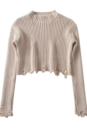 casual sold color slight stretch hole knitted slim sweater(size run small)