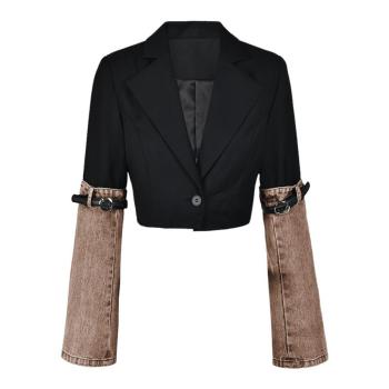 exquisite non-stretch stitching denim suit collar button jacket size run small