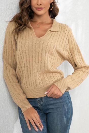 casual slight stretch twist knitted 3 colors turndown collar all-match sweater
