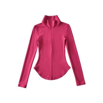 casual stylish stretch zip-up solid color slim top size run small